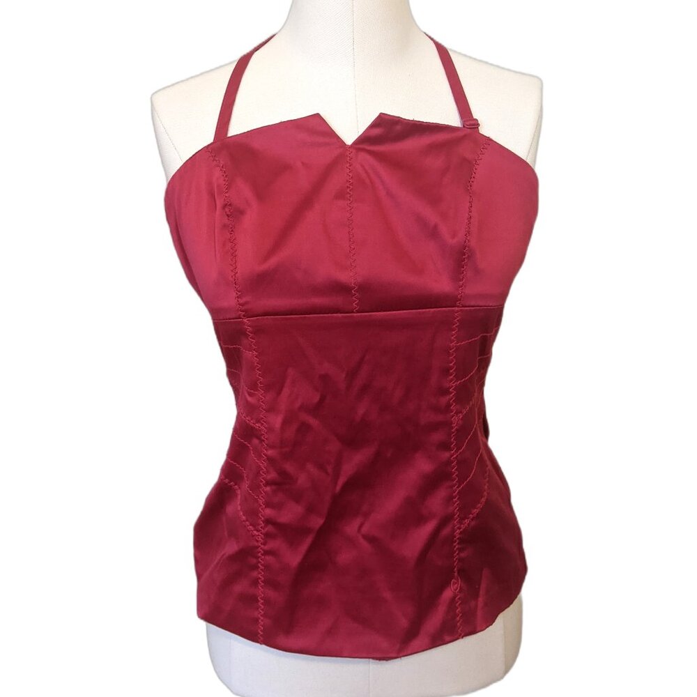 Vintage Y2K Dynamite Halter Top Magenta Corset Satin Party Strapless Pink Sz 5
